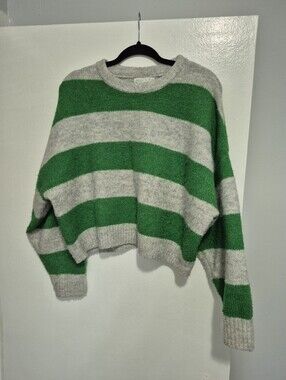 Primark Green And Grey Strioed Knit Sweater
